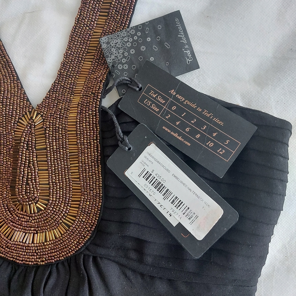 NWT-Ted BakerLondon Silk Maxi, Beaded Neckline - Picture 9 of 16